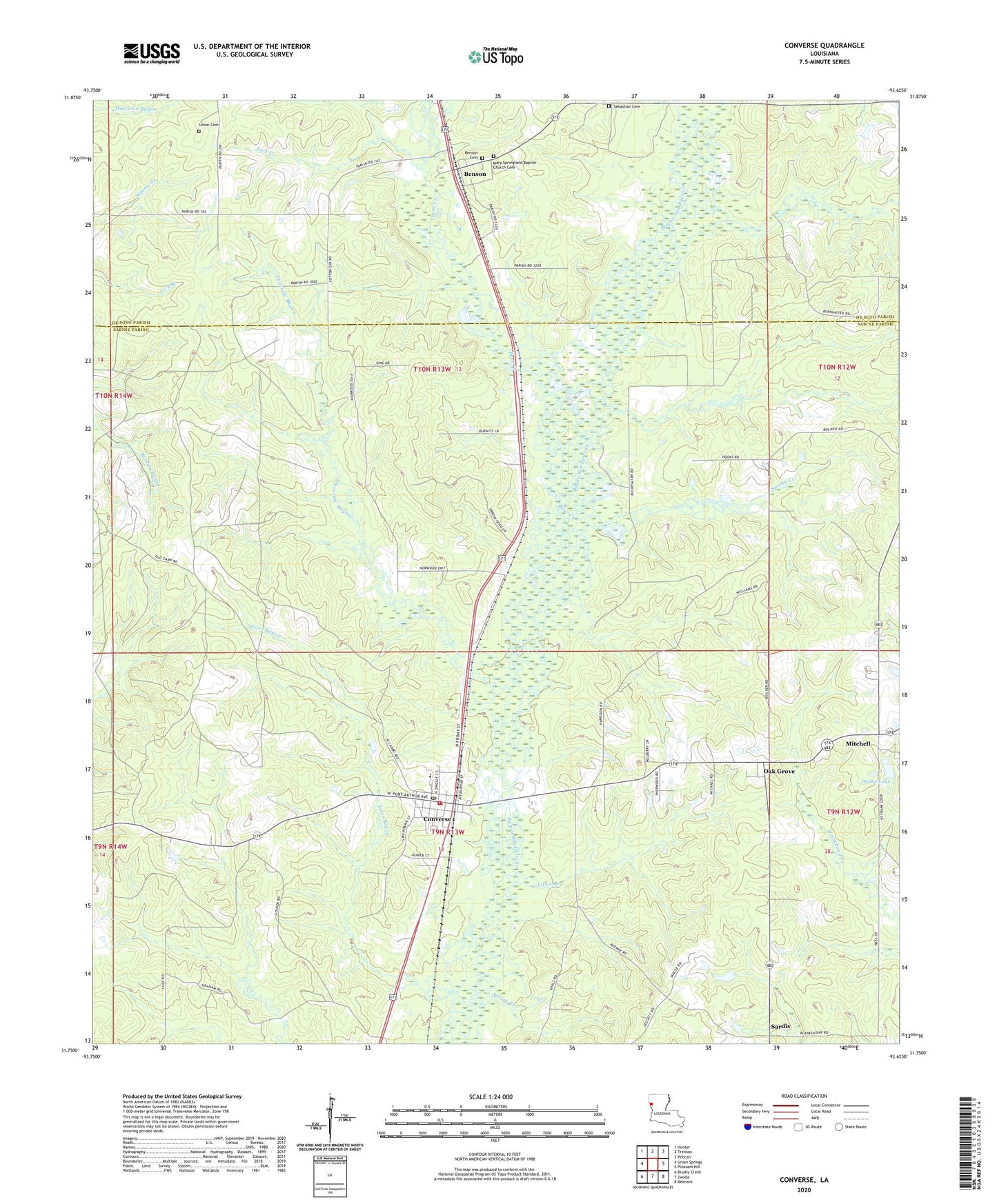 Converse Louisiana US Topo Map Image