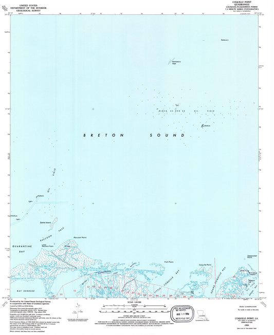 Classic USGS Coquille Point Louisiana 7.5'x7.5' Topo Map Image