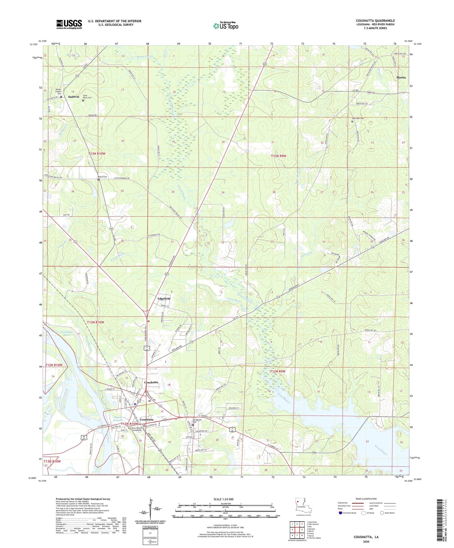 Coushatta Louisiana US Topo Map Image