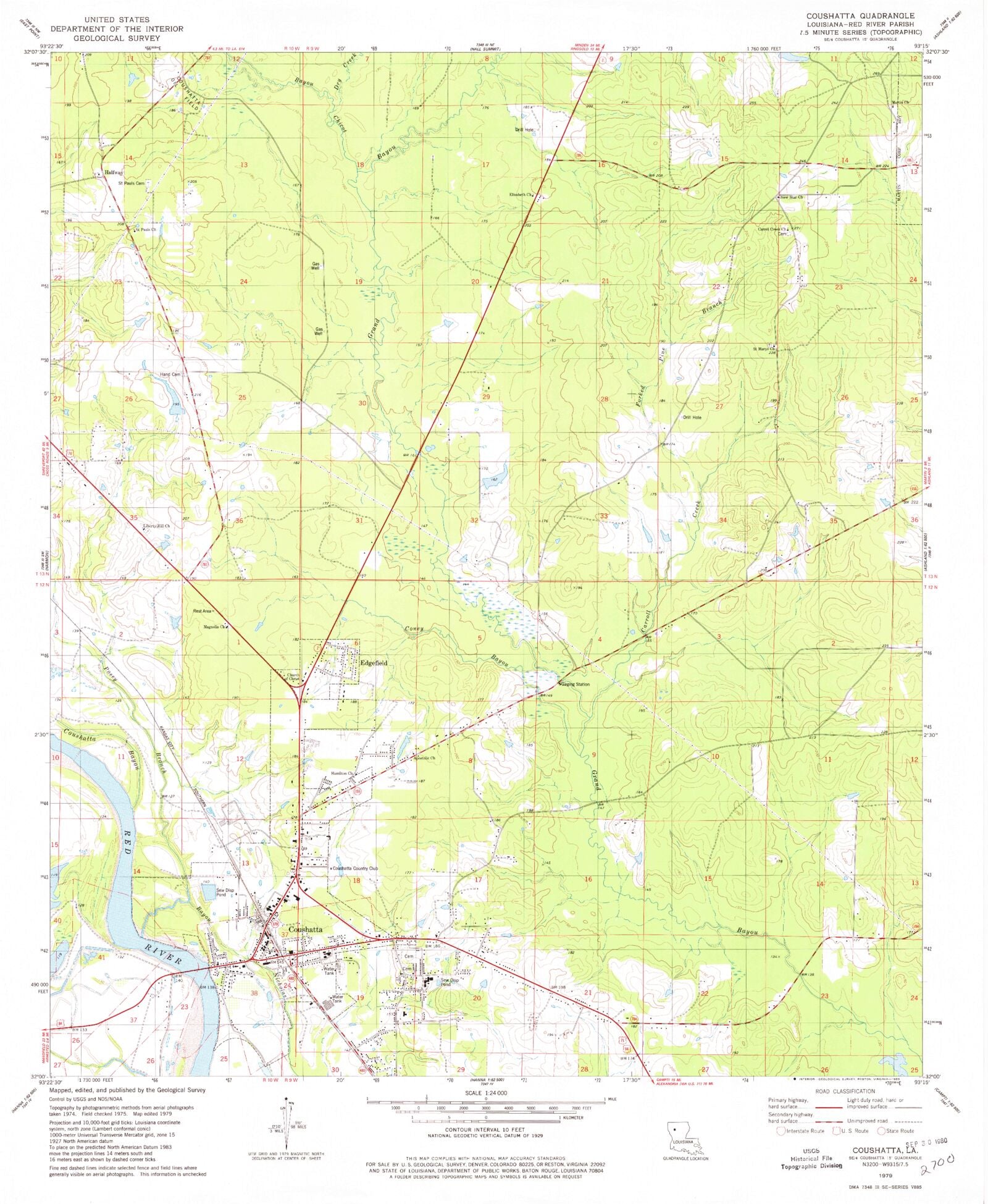 Classic USGS Coushatta Louisiana 7.5'x7.5' Topo Map MyTopo Map Store