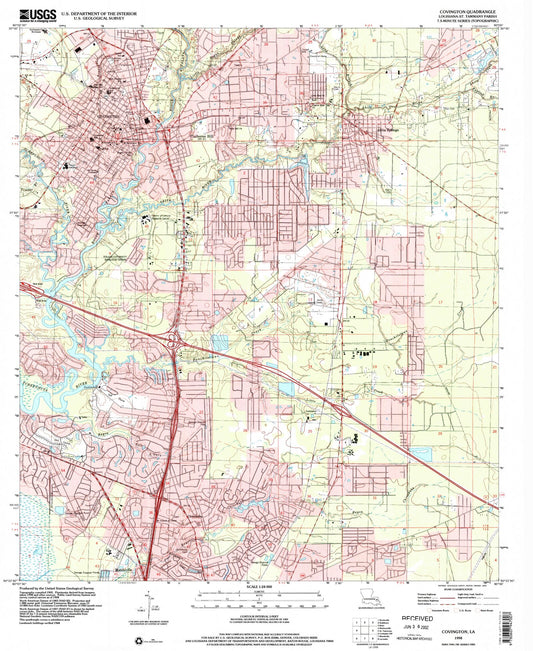 Classic USGS Covington Louisiana 7.5'x7.5' Topo Map Image