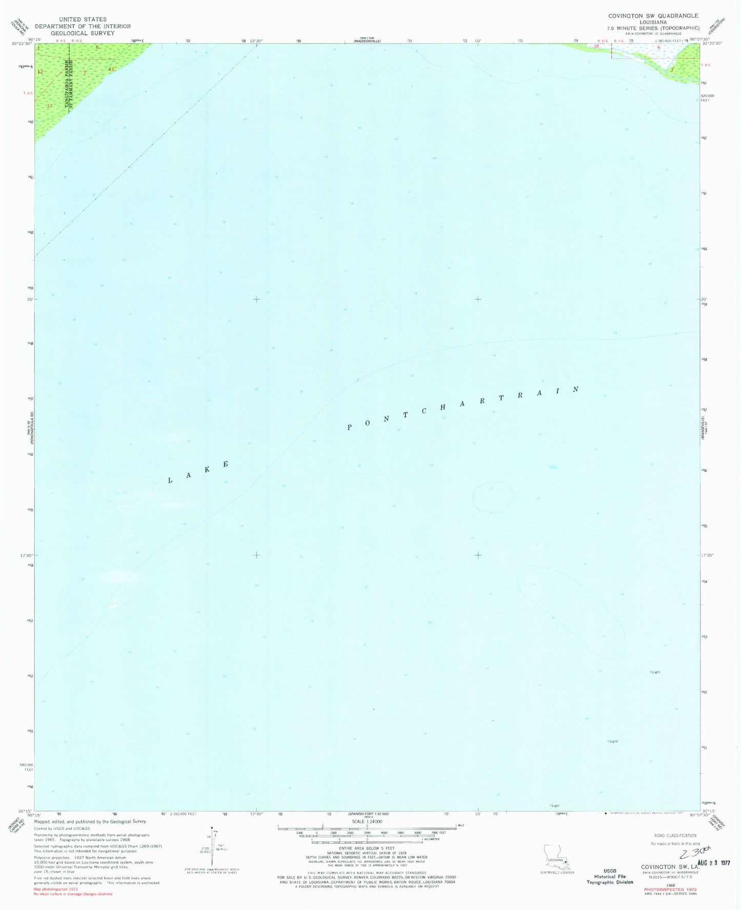 Classic USGS Covington SW Louisiana 7.5'x7.5' Topo Map Image