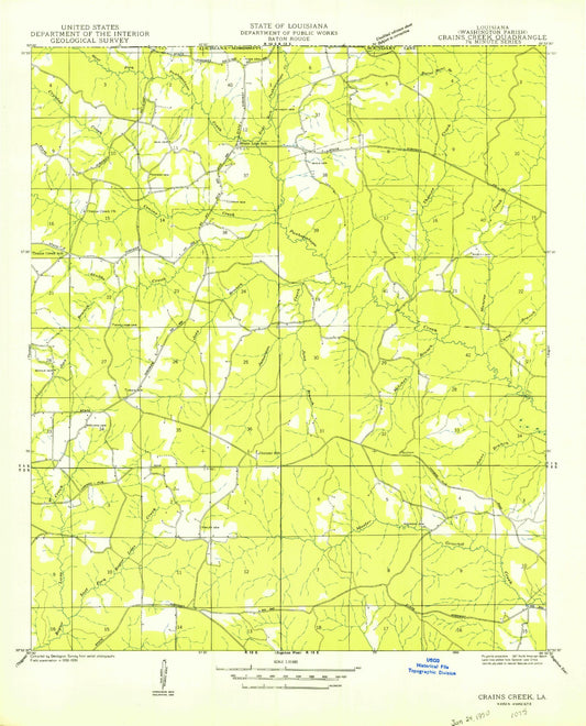 Classic USGS State Line Louisiana 7.5'x7.5' Topo Map Image