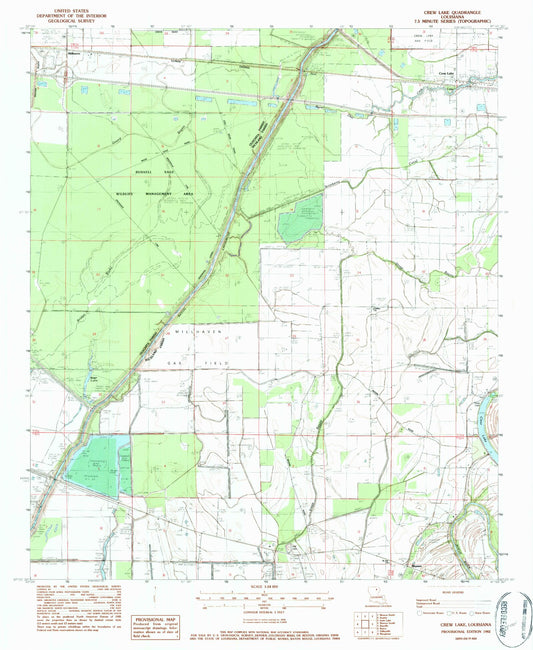 Classic USGS Crew Lake Louisiana 7.5'x7.5' Topo Map Image