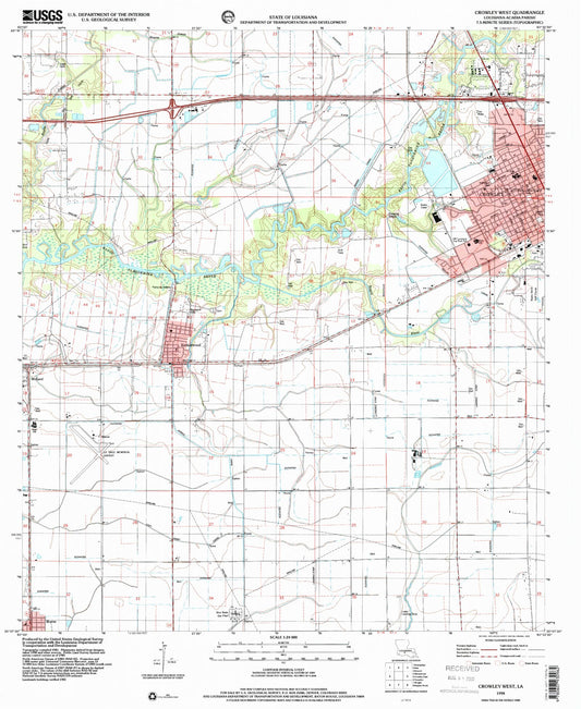 Classic USGS Crowley West Louisiana 7.5'x7.5' Topo Map Image