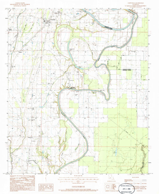 Classic USGS Crowville Louisiana 7.5'x7.5' Topo Map Image