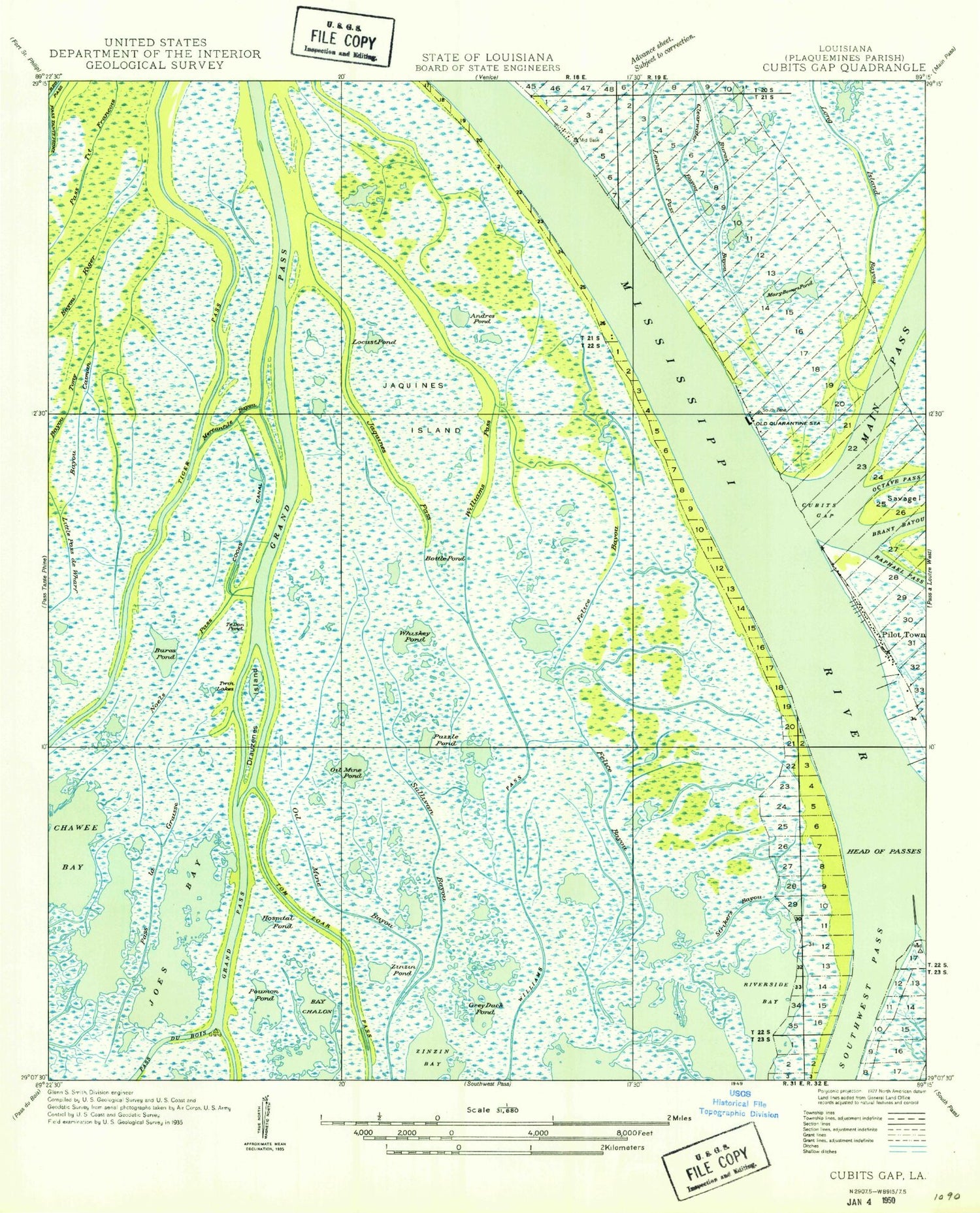 Classic USGS Pilottown Louisiana 7.5'x7.5' Topo Map Image
