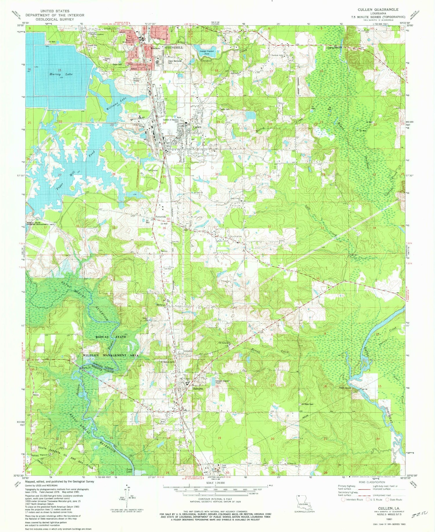Classic USGS Cullen Louisiana 7.5'x7.5' Topo Map Image