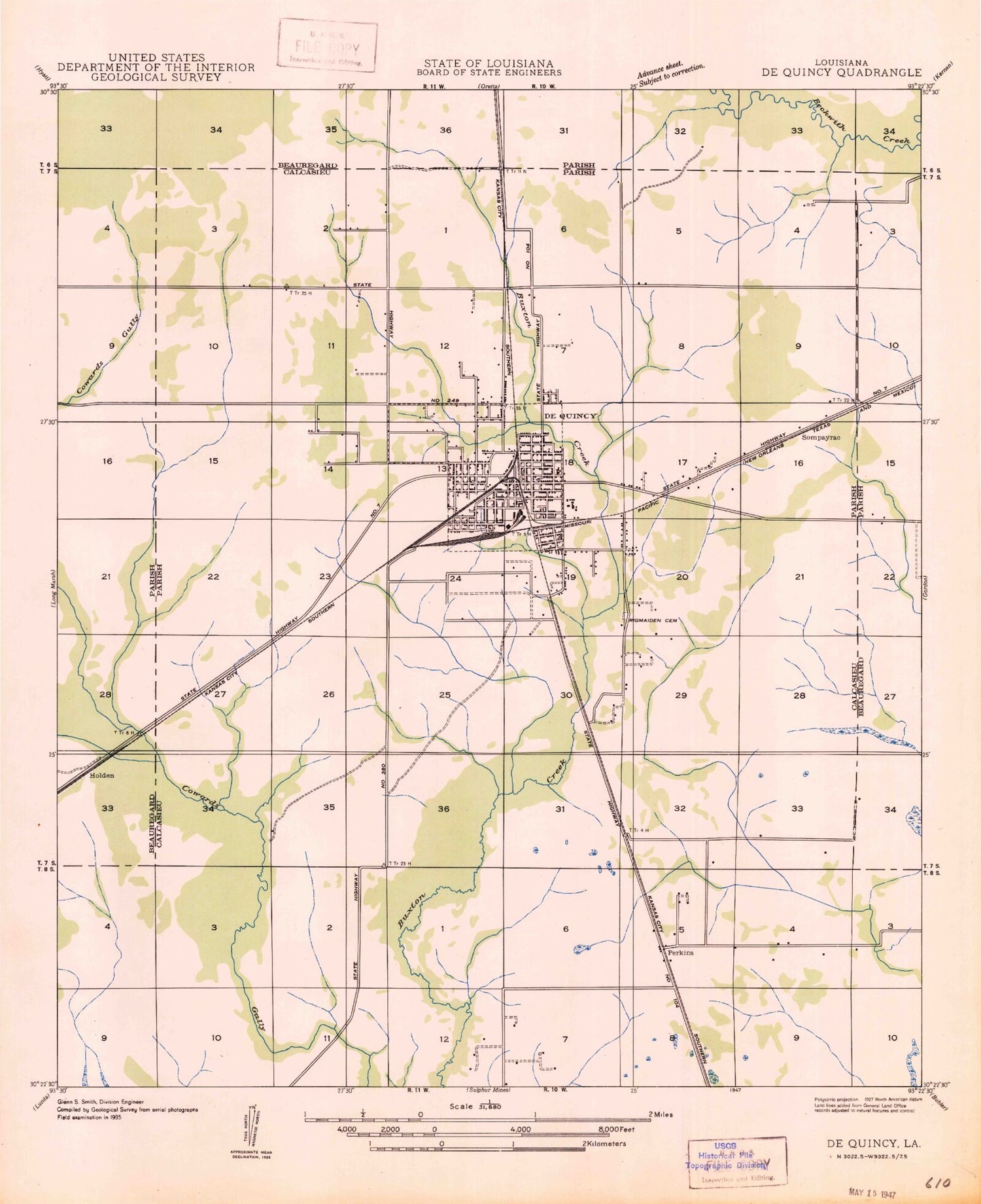 Classic USGS DeQuincy Louisiana 7.5'x7.5' Topo Map Image