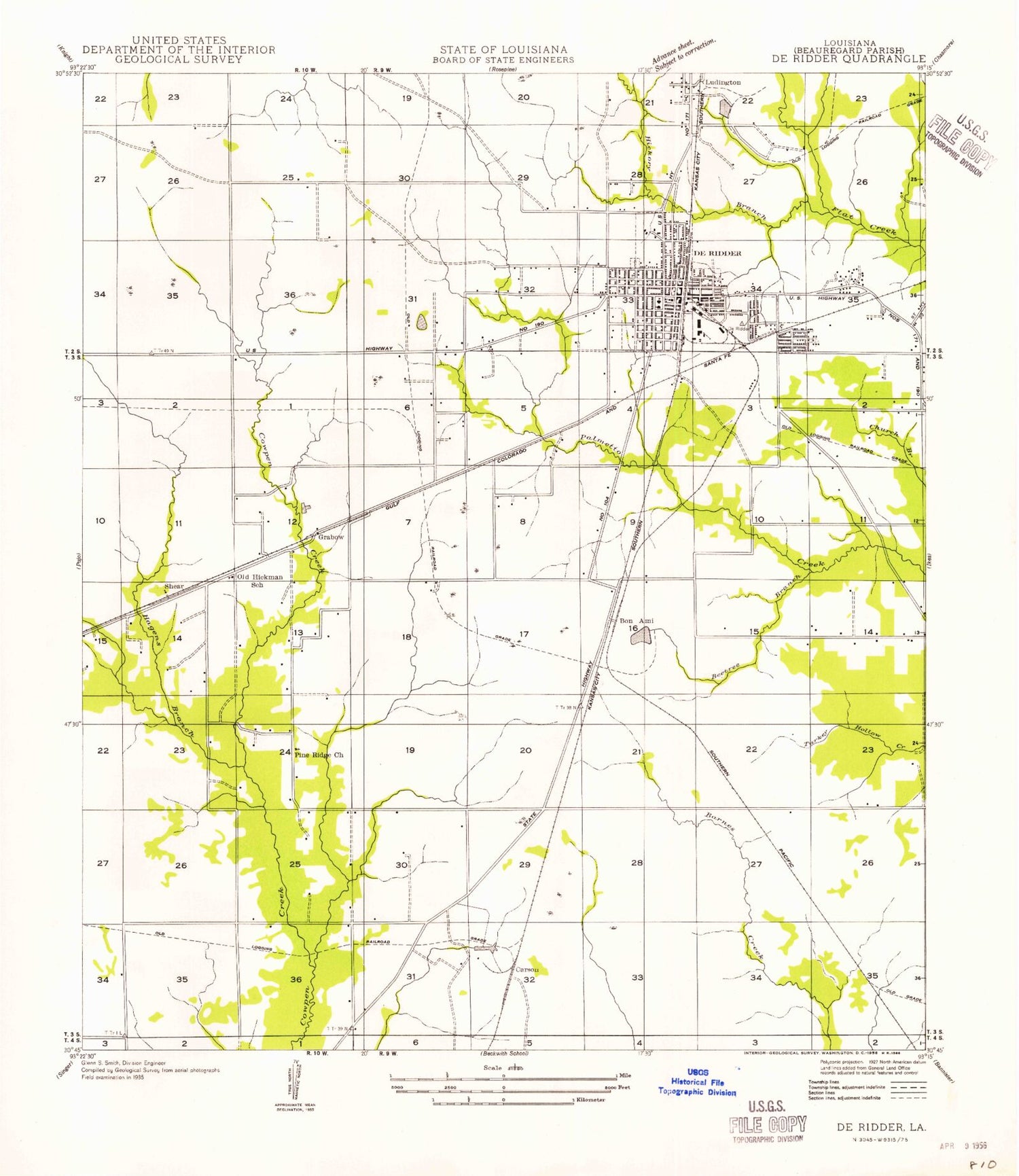Classic USGS DeRidder Louisiana 7.5'x7.5' Topo Map Image