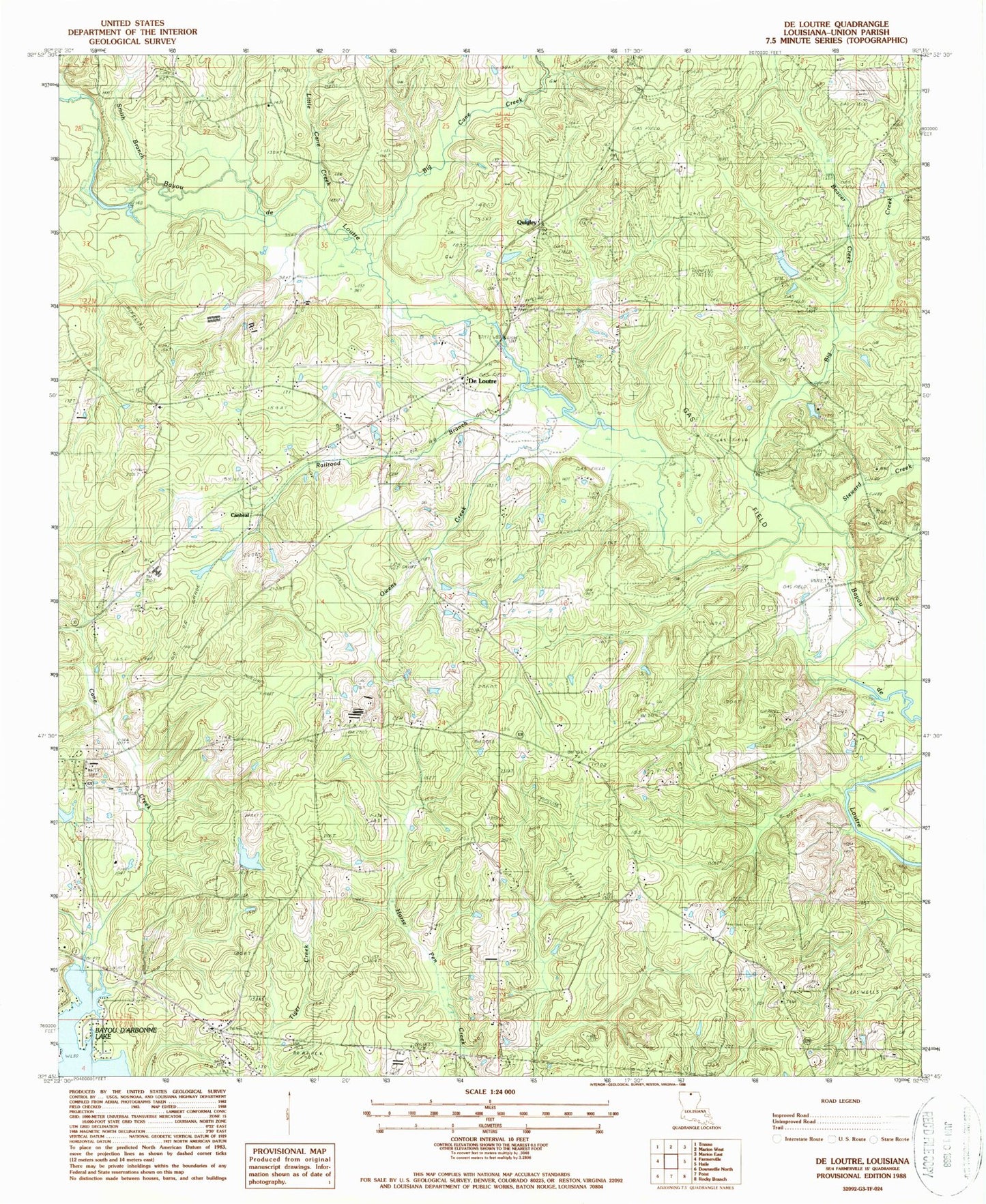 Classic USGS De Loutre Louisiana 7.5'x7.5' Topo Map Image