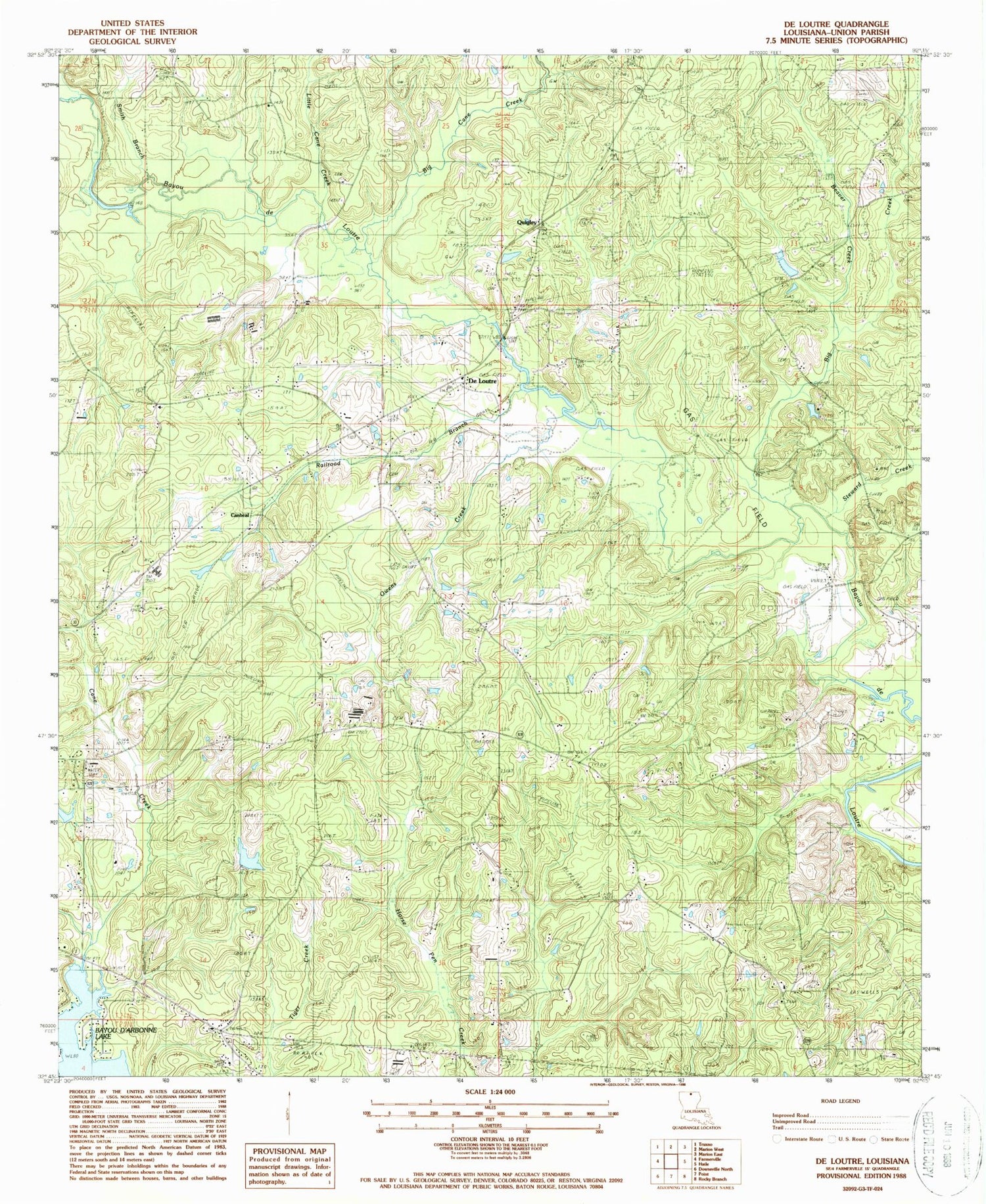 Classic USGS De Loutre Louisiana 7.5'x7.5' Topo Map Image