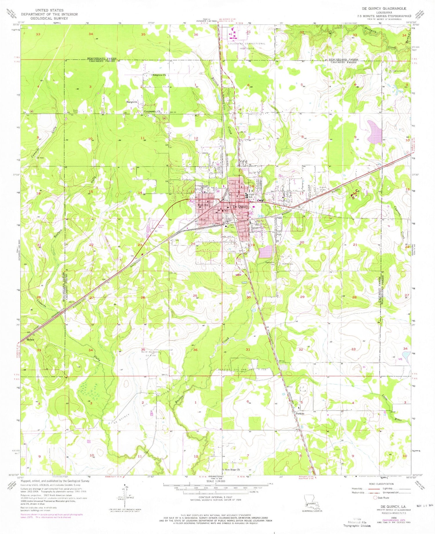 Classic USGS DeQuincy Louisiana 7.5'x7.5' Topo Map Image