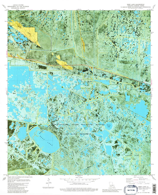 Classic USGS Deep Lake Louisiana 7.5'x7.5' Topo Map Image