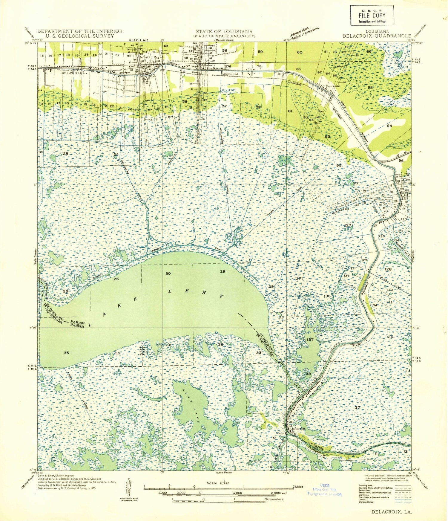 Classic USGS Delacroix Louisiana 7.5'x7.5' Topo Map Image
