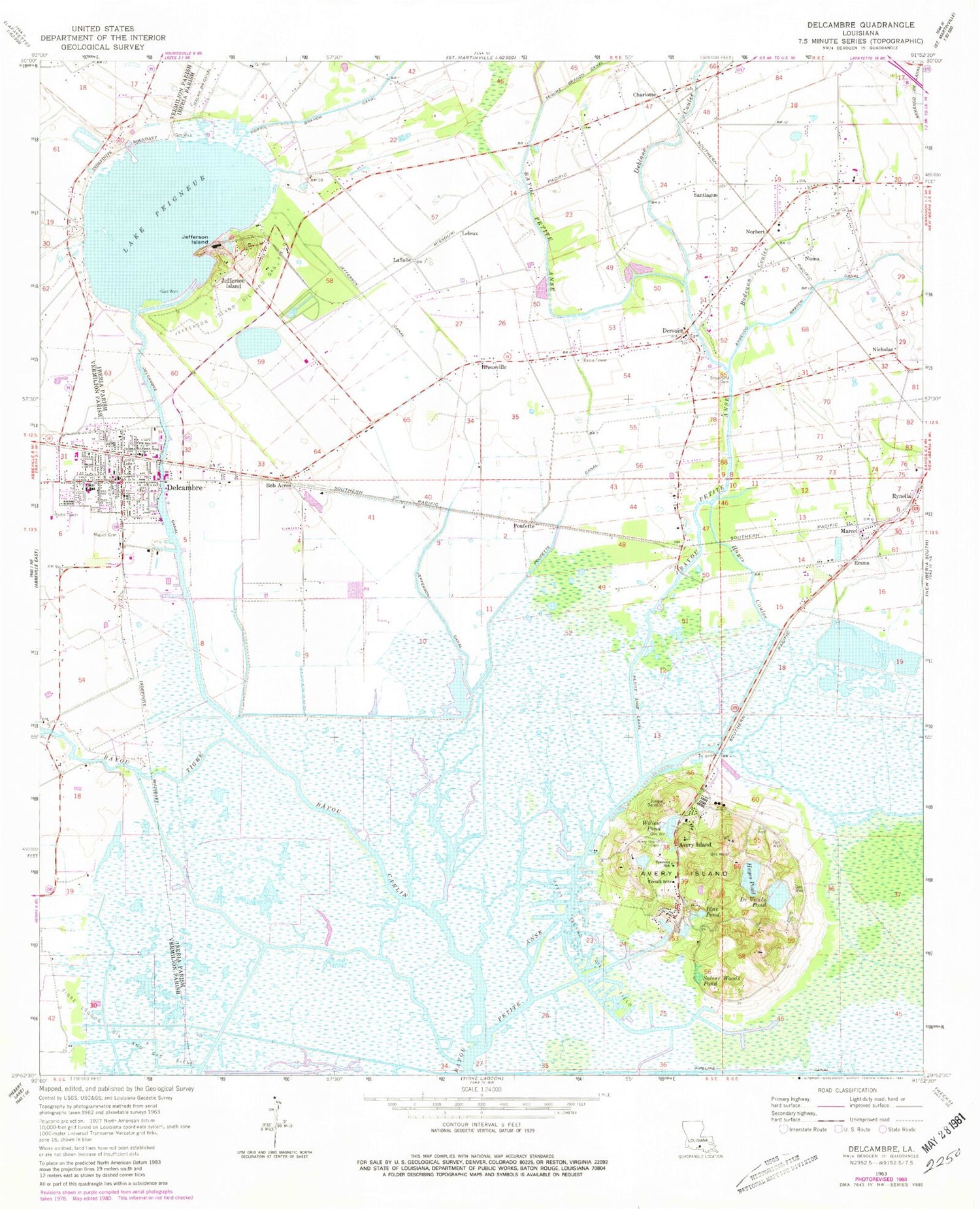 Classic USGS Delcambre Louisiana 7.5'x7.5' Topo Map Image