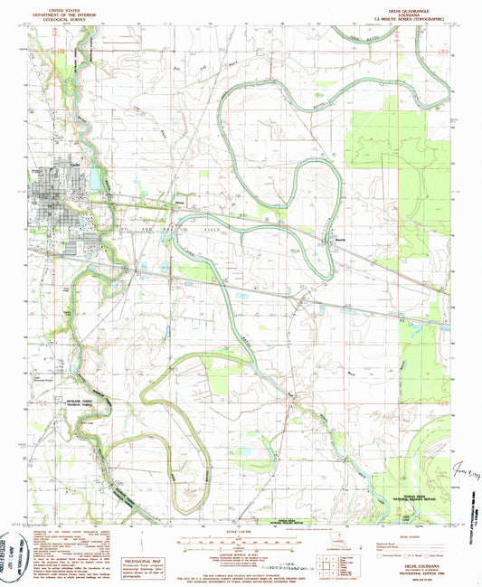 Classic USGS Delhi Louisiana 7.5'x7.5' Topo Map Image