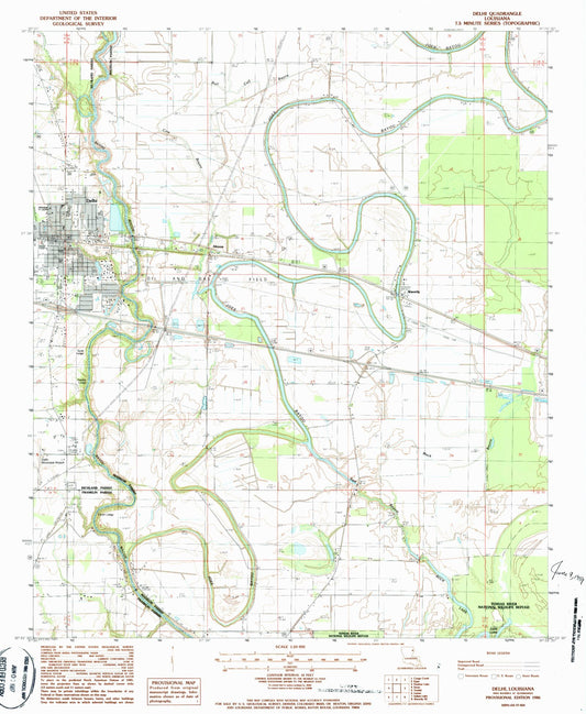 Classic USGS Delhi Louisiana 7.5'x7.5' Topo Map Image