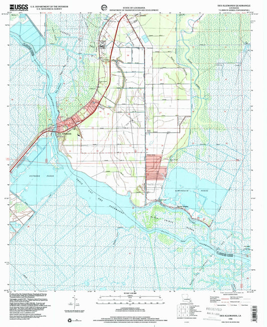 Classic USGS Des Allemands Louisiana 7.5'x7.5' Topo Map Image