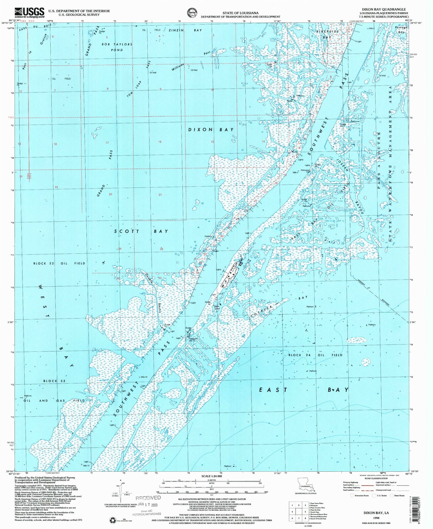 Classic USGS Dixon Bay Louisiana 7.5'x7.5' Topo Map Image