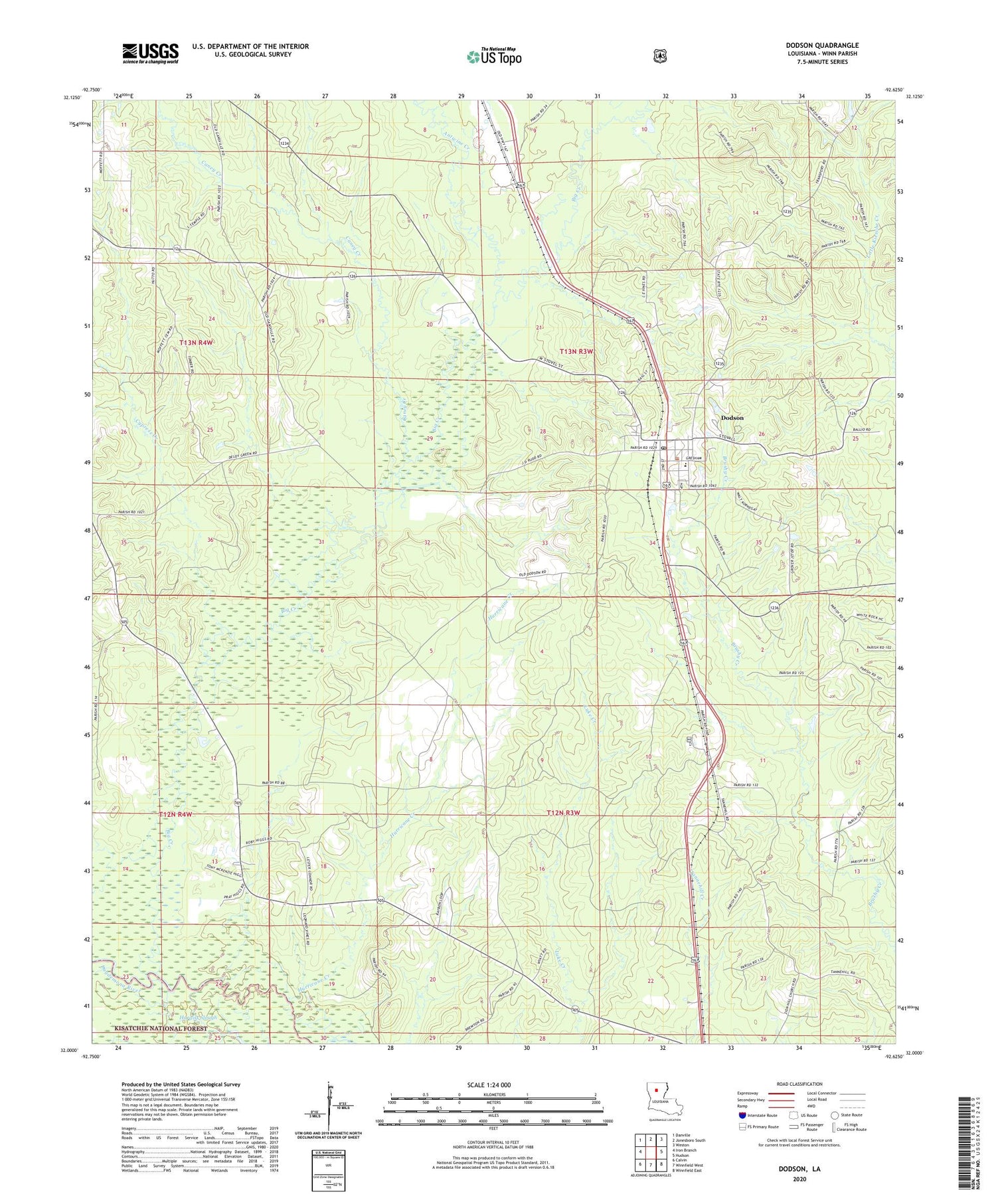 Dodson Louisiana US Topo Map Image