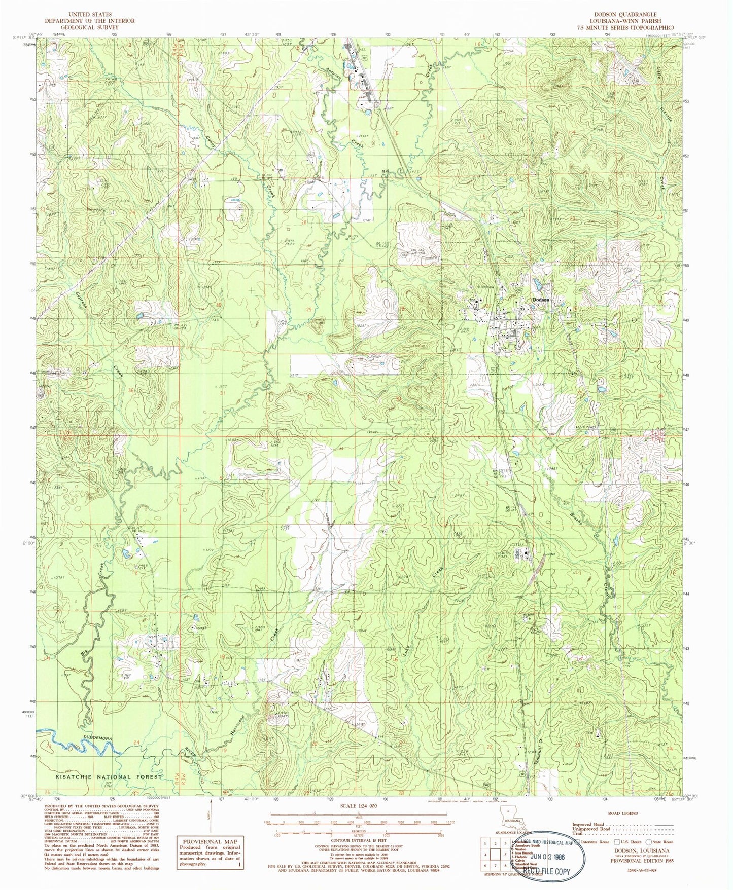 Classic USGS Dodson Louisiana 7.5'x7.5' Topo Map Image