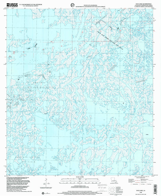 Classic USGS Dog Lake Louisiana 7.5'x7.5' Topo Map Image