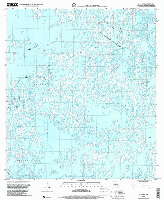 Classic USGS Dog Lake Louisiana 7.5'x7.5' Topo Map Image