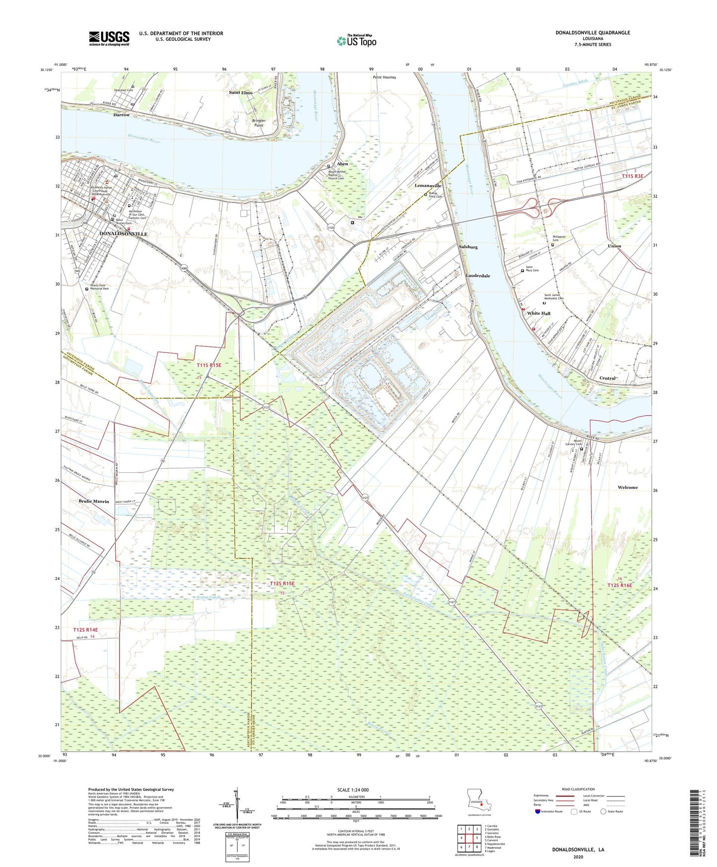 Donaldsonville Louisiana US Topo Map Image