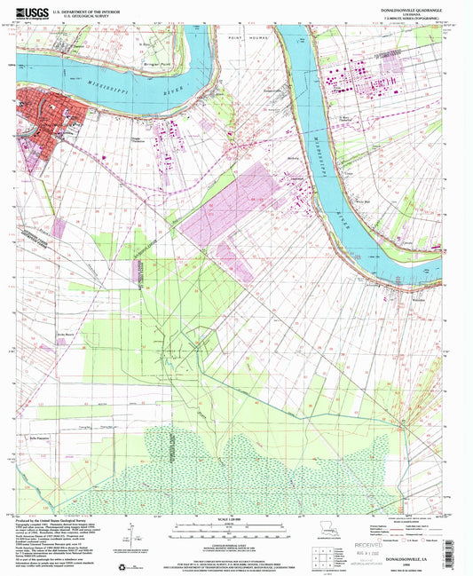 Classic USGS Donaldsonville Louisiana 7.5'x7.5' Topo Map Image