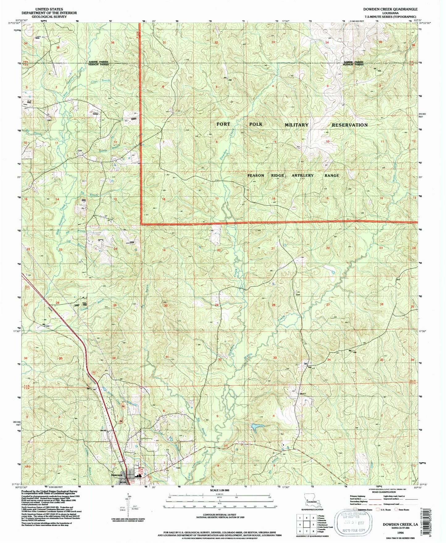Classic USGS Dowden Creek Louisiana 7.5'x7.5' Topo Map Image