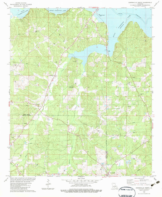 Classic USGS Downsville North Louisiana 7.5'x7.5' Topo Map Image