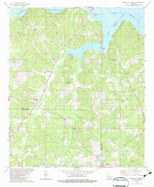 Classic USGS Downsville North Louisiana 7.5'x7.5' Topo Map Image