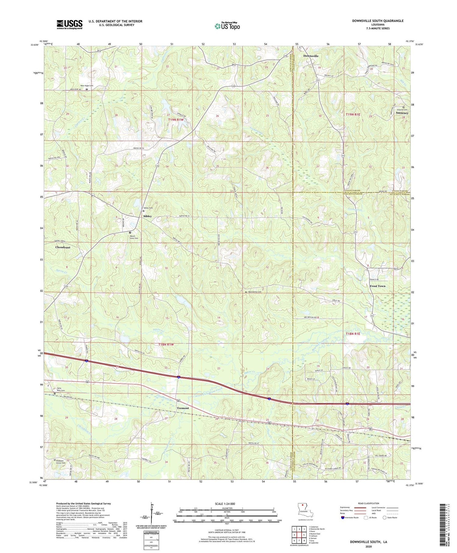 Downsville South Louisiana US Topo Map Image