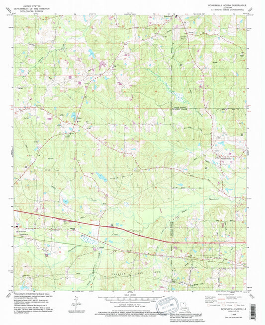 Classic USGS Downsville South Louisiana 7.5'x7.5' Topo Map Image