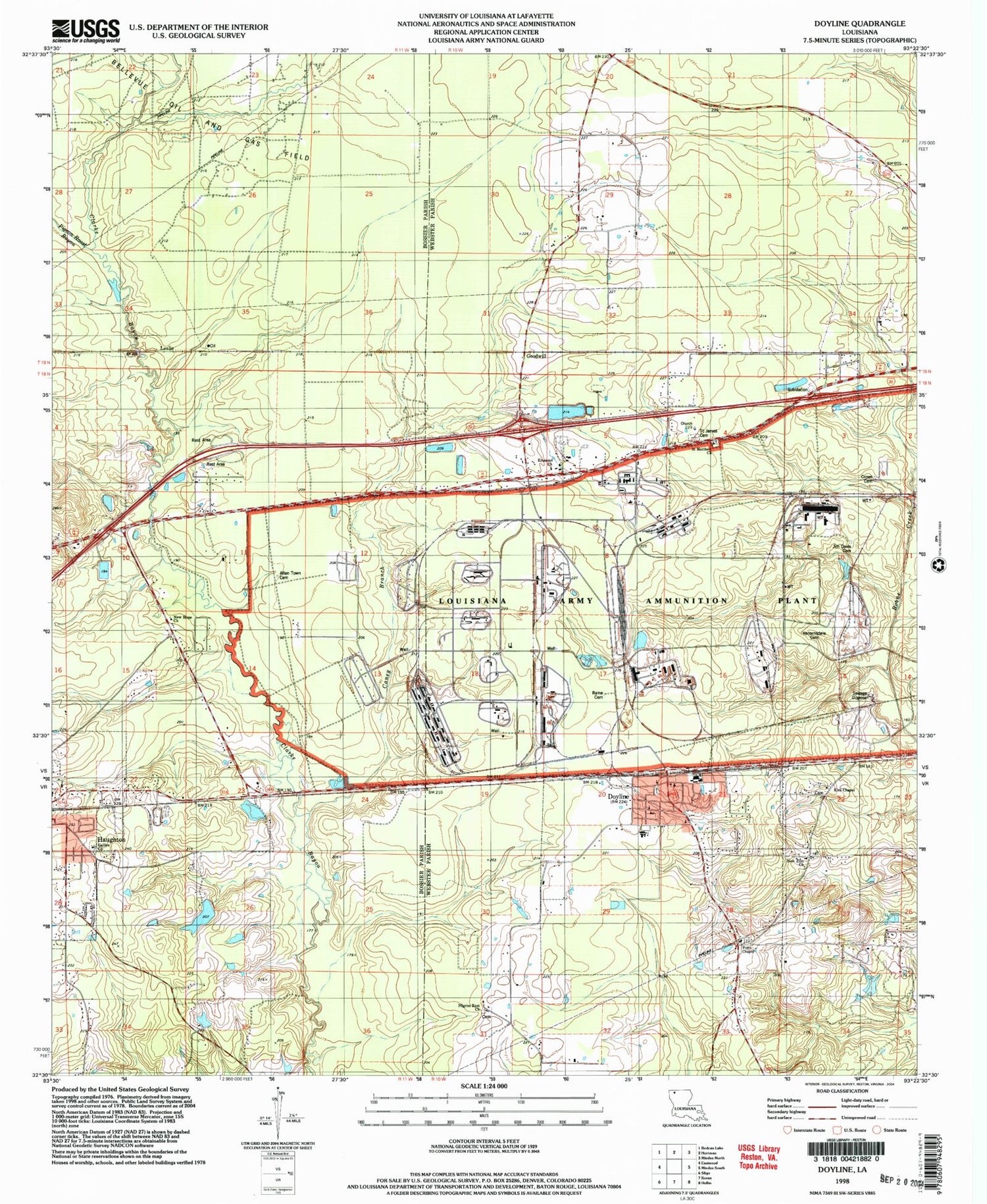 Classic USGS Doyline Louisiana 7.5'x7.5' Topo Map Image