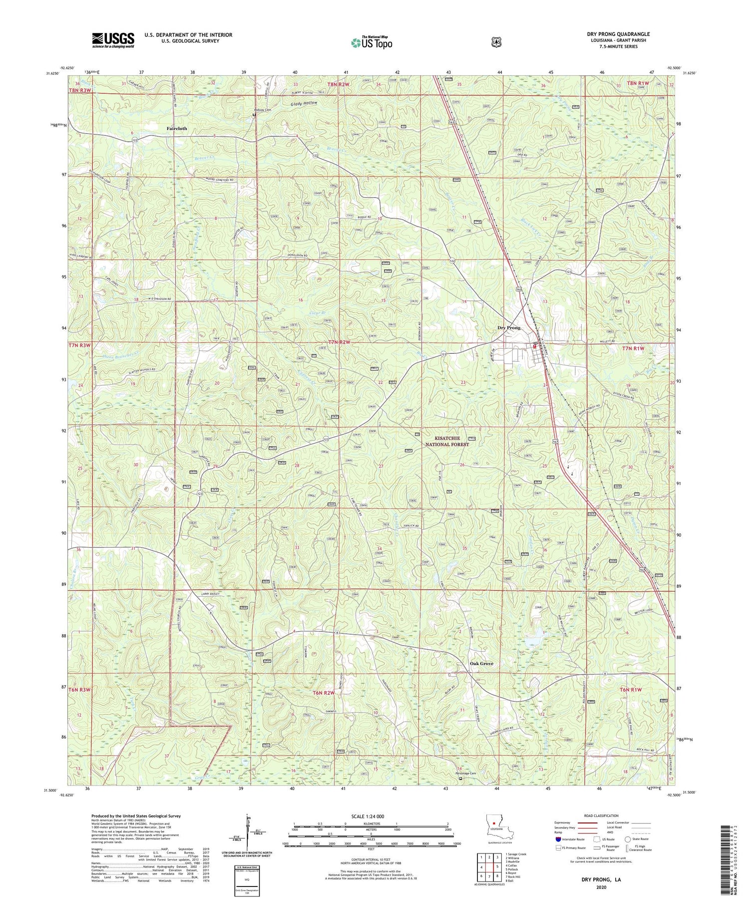 Dry Prong Louisiana US Topo Map Image