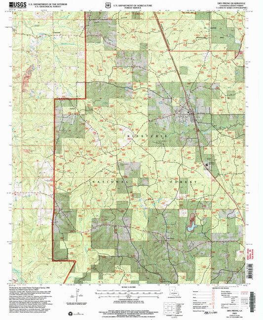Classic USGS Dry Prong Louisiana 7.5'x7.5' Topo Map Image