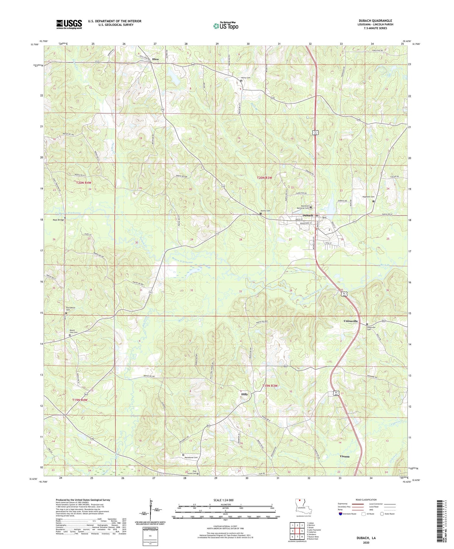 Dubach Louisiana US Topo Map Image