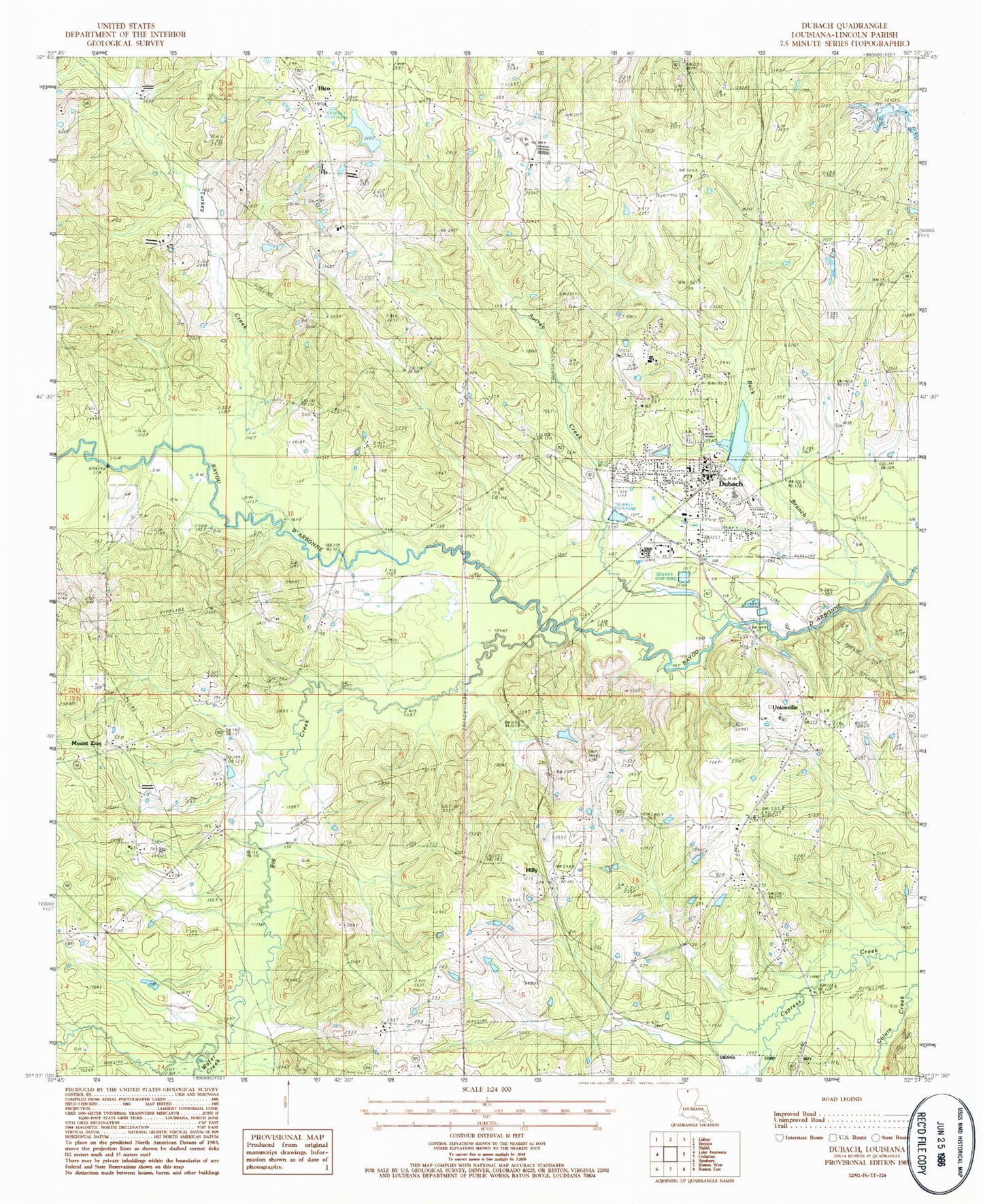 Classic USGS Dubach Louisiana 7.5'x7.5' Topo Map Image