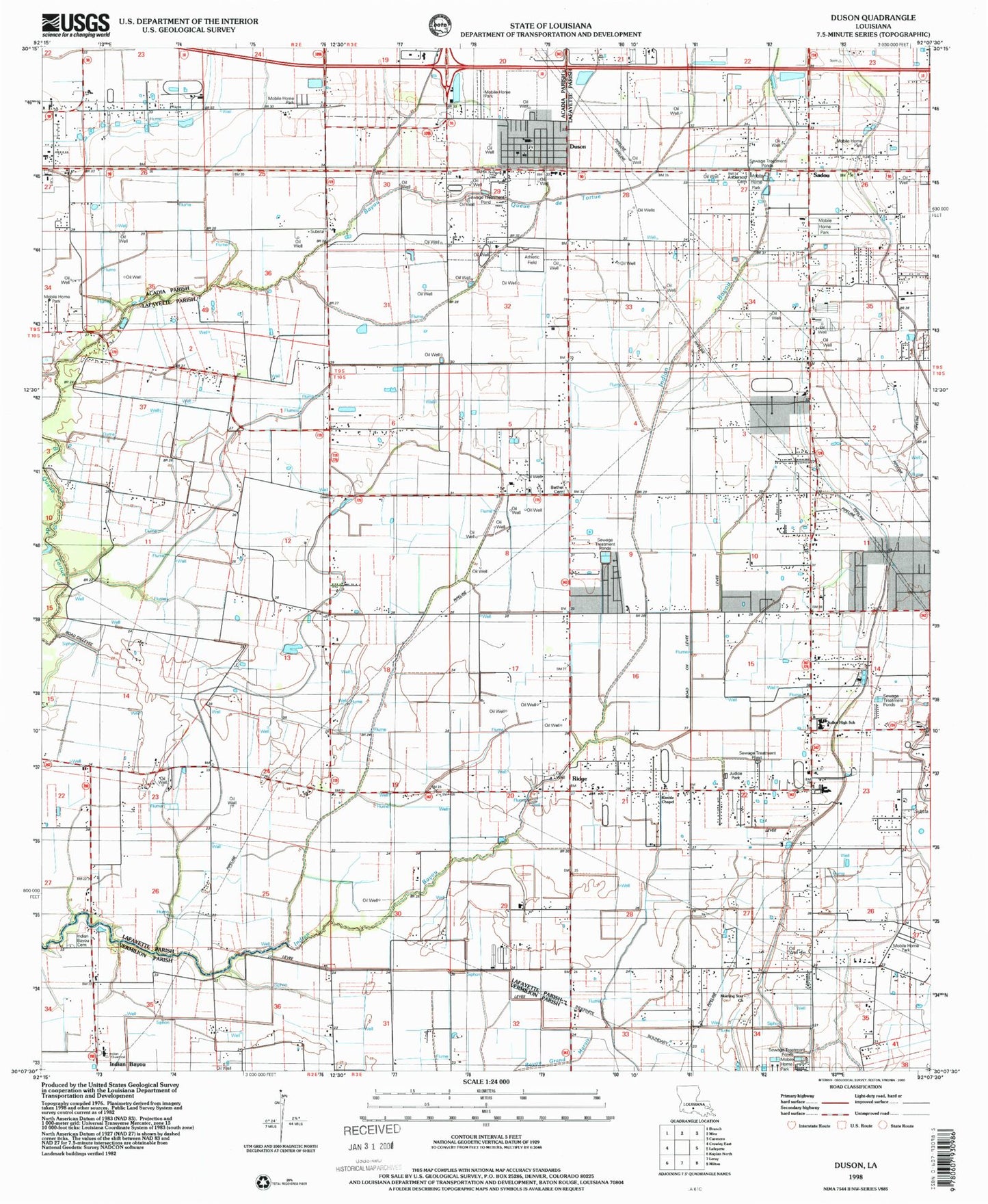 Classic USGS Duson Louisiana 7.5'x7.5' Topo Map Image