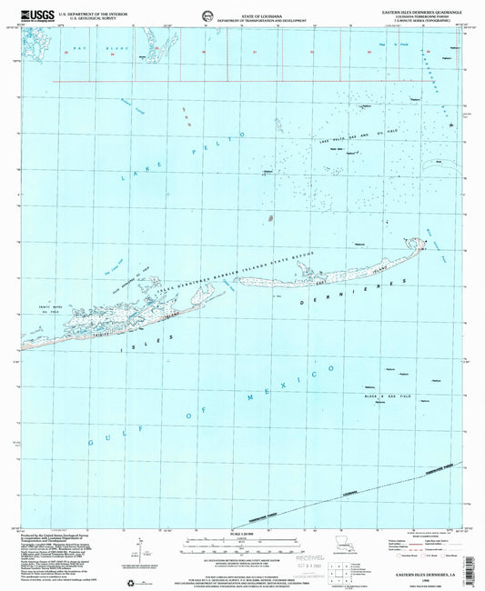 Classic USGS Eastern Isles Dernieres Louisiana 7.5'x7.5' Topo Map Image