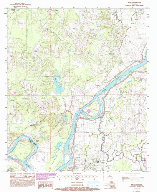 Classic USGS Effie Louisiana 7.5'x7.5' Topo Map Image