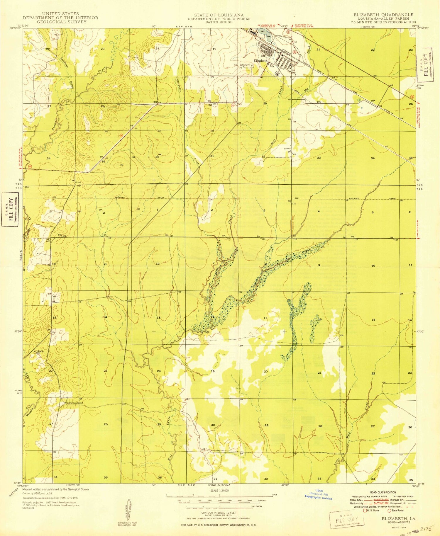 Classic USGS Elizabeth Louisiana 7.5'x7.5' Topo Map Image