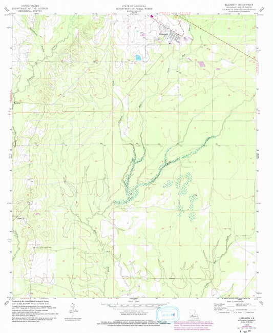 Classic USGS Elizabeth Louisiana 7.5'x7.5' Topo Map Image