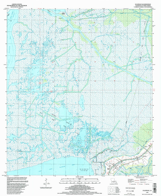 Classic USGS Ellerslie Louisiana 7.5'x7.5' Topo Map Image