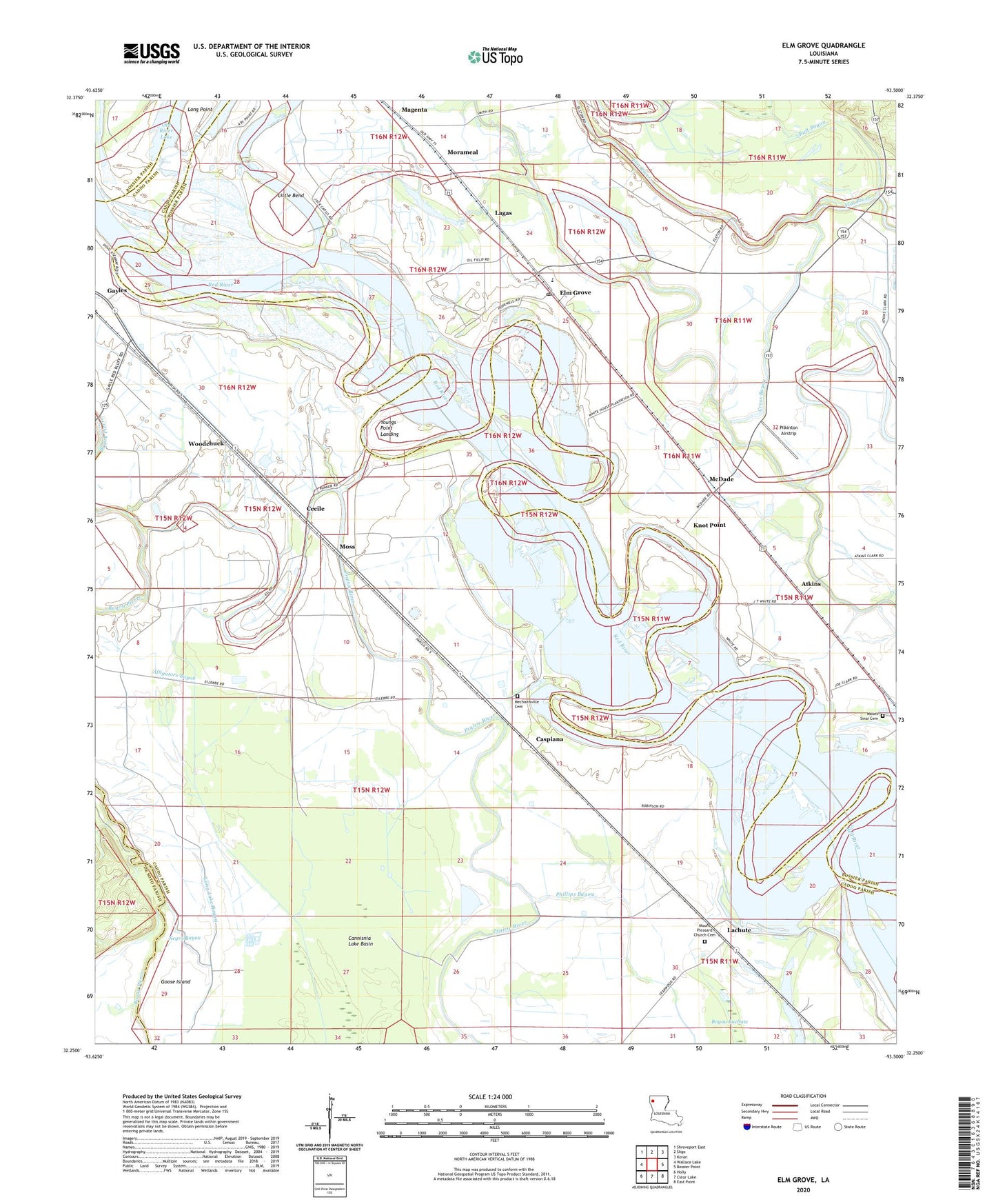 Elm Grove Louisiana US Topo Map Image