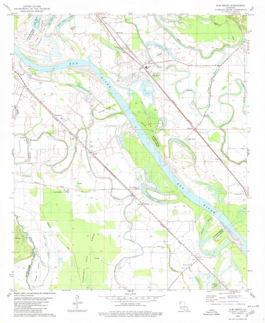 Classic USGS Elm Grove Louisiana 7.5'x7.5' Topo Map Image