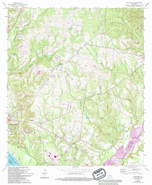 Classic USGS Elm Park Louisiana 7.5'x7.5' Topo Map Image