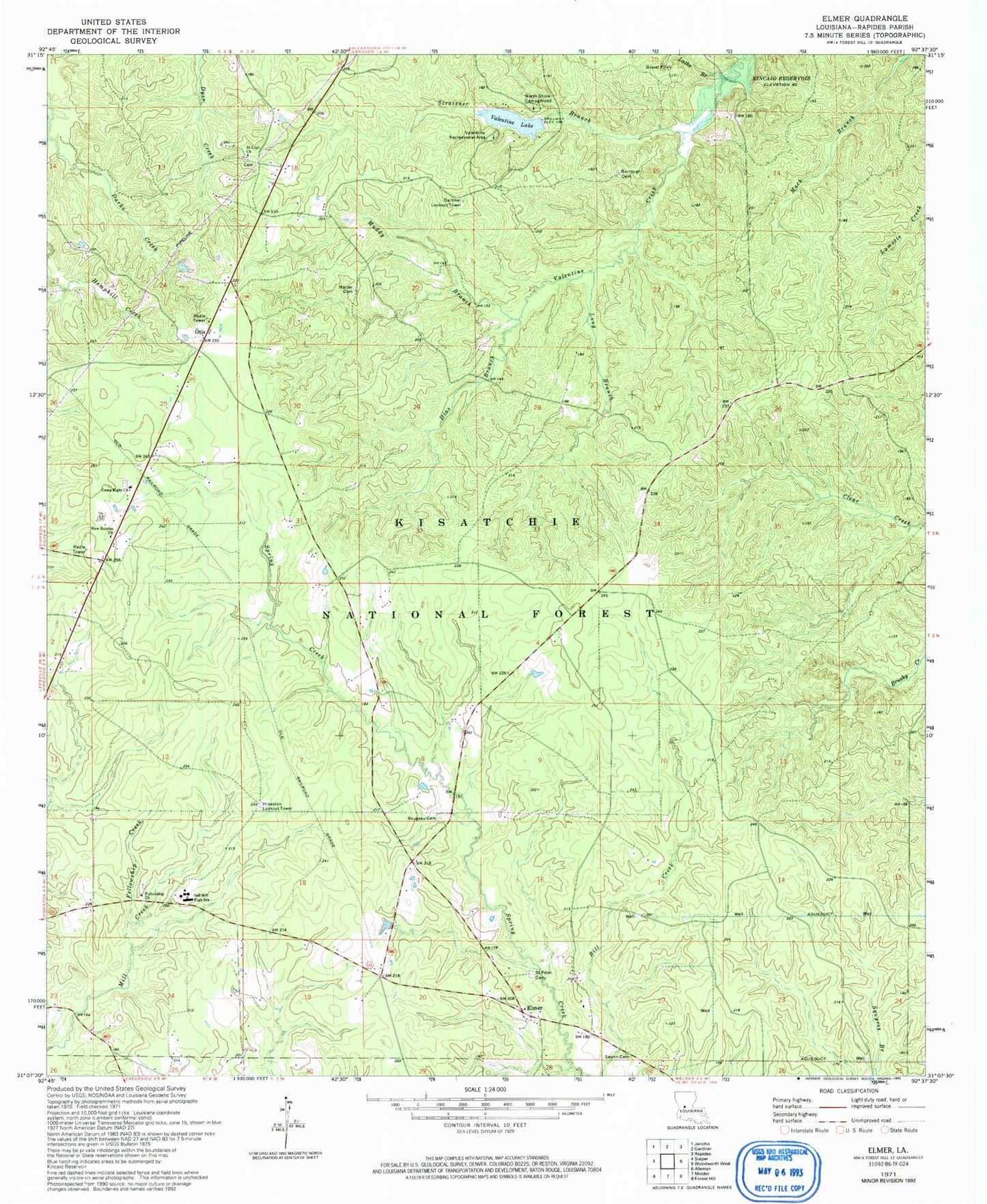 Classic USGS Elmer Louisiana 7.5'x7.5' Topo Map Image